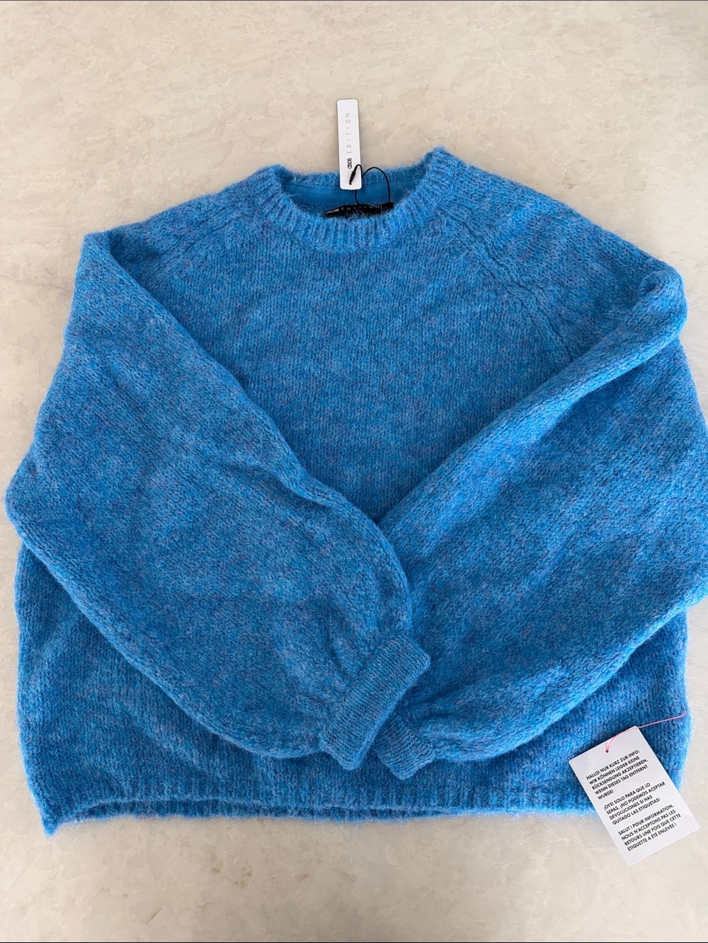 Blue Men's Crewneck Mohair-Blend Sweater